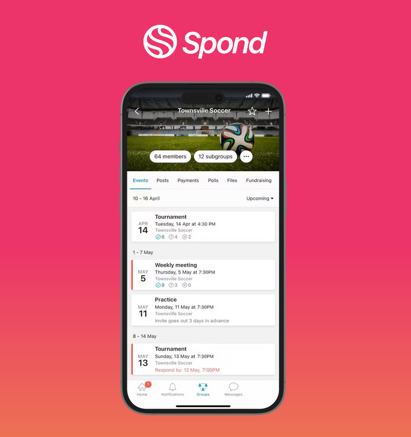 Spond app used by All About Football for game sign-ups and management